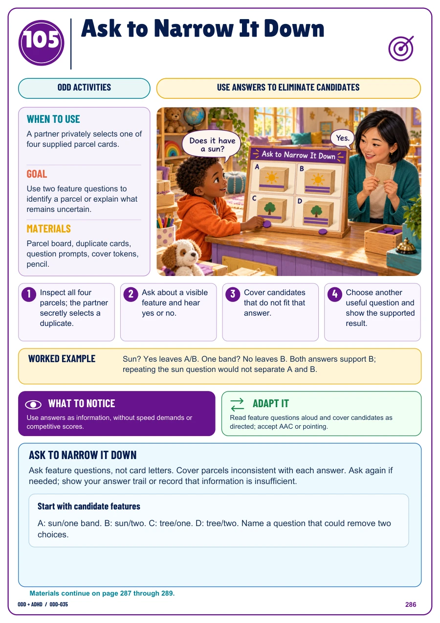 Actual Ask to Narrow It Down activity page from the completed toolkit
